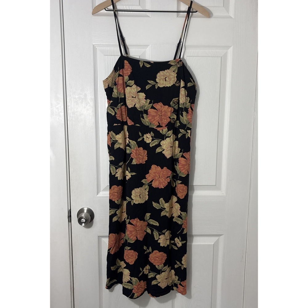 Xhilaration Spaghetti Strap Midi Sun Dress Size XL Black Floral Shirring Back